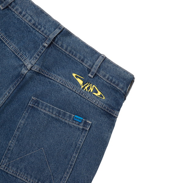 Shop Skhanda World Monogram Denim Jeans Light Blue